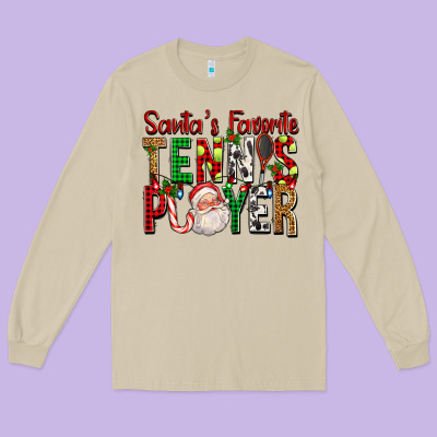Santa's Favorite Tennis Player For Christmas Long Sleeve Tee Designed By Fadigitalartstudio