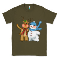 Army Green christmas reindeer snowman Classic Tee - CowGirlArtShop