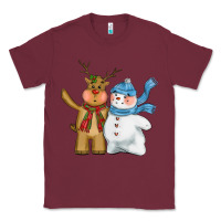 Burgundy christmas reindeer snowman Classic Tee - CowGirlArtShop