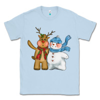 Dusty Blue christmas reindeer snowman Classic Tee - CowGirlArtShop