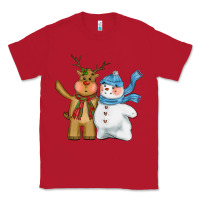 Red christmas reindeer snowman Classic Tee - CowGirlArtShop