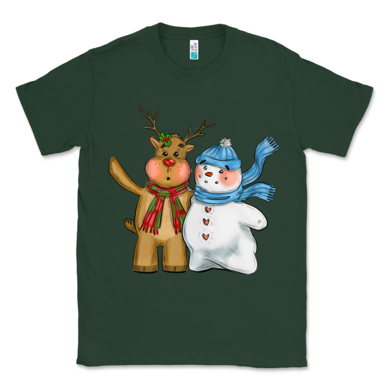 Christmas Reindeer Snowman Classic Tee by CowGirlArtShop | Teevron