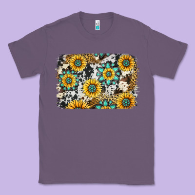 Gemstone Sunflower Cowhide Background Classic Tee Designed By Jasminsmagicworld