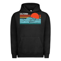 Pigment Black vintage california wave surf retro 80s california beach surfing Urban Hoodie - linhVisuals