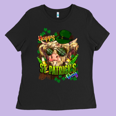 St. Patrick's Day Cow Ladies Tee Designed By Howdyjamesfarm