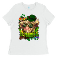 White St. Patrick's Day Cow Ladies Tee - HowdyJamesFarm