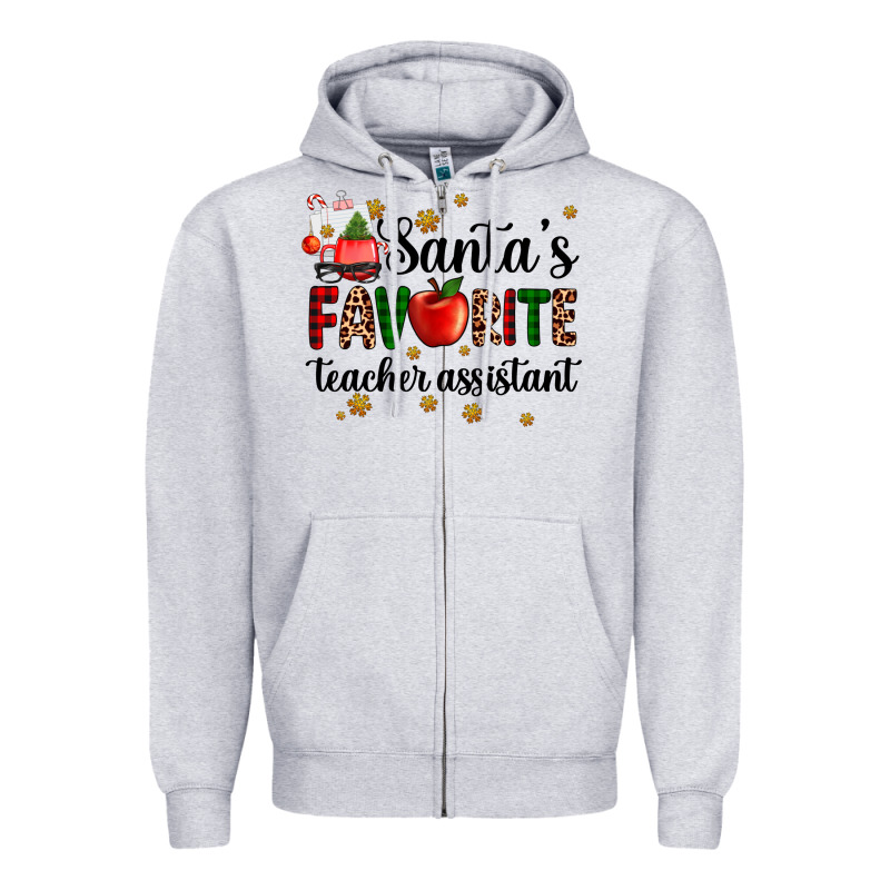Santa's Favorite Teacher Assistant Zipper Hoodie by AdoDesignShop | Teevron