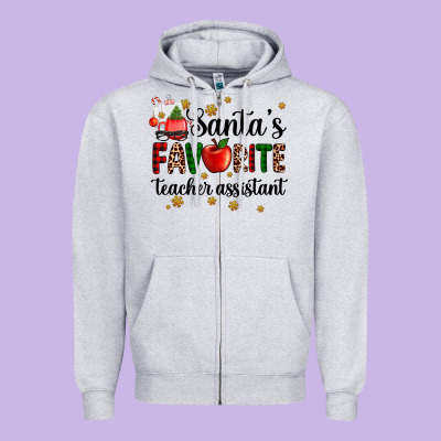 Santa's Favorite Teacher Assistant Zipper Hoodie Designed By Adodesignshop