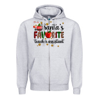 Heather Grey santa's favorite teacher assistant Zipper Hoodie - AdoDesignShop