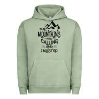 Pigment Oil Green the mountains are calling and i must go   black Urban Hoodie - linhVisuals