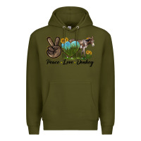 Army Green Peace Love Donkey Premium Hoodie - LillyAllenDesigns