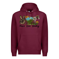 Burgundy Peace Love Donkey Premium Hoodie - LillyAllenDesigns