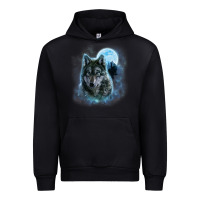 Black t shirt, grey wolf hunting ground, icy moon, forest, galaxy Urban Hoodie - linhVisuals