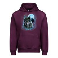 Mauve Wine t shirt, grey wolf hunting ground, icy moon, forest, galaxy Urban Hoodie - linhVisuals