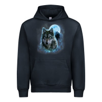 Navy t shirt, grey wolf hunting ground, icy moon, forest, galaxy Urban Hoodie - linhVisuals