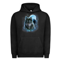 Pigment Black t shirt, grey wolf hunting ground, icy moon, forest, galaxy Urban Hoodie - linhVisuals