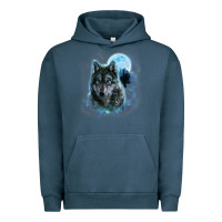 Pigment Midnight Navy t shirt, grey wolf hunting ground, icy moon, forest, galaxy Urban Hoodie - linhVisuals