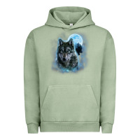 Pigment Oil Green t shirt, grey wolf hunting ground, icy moon, forest, galaxy Urban Hoodie - linhVisuals