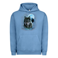 Pigment Pebble Blue t shirt, grey wolf hunting ground, icy moon, forest, galaxy Urban Hoodie - linhVisuals