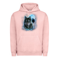 Pigment Salmon t shirt, grey wolf hunting ground, icy moon, forest, galaxy Urban Hoodie - linhVisuals