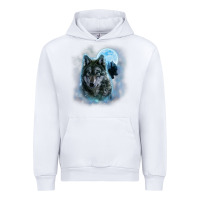 White t shirt, grey wolf hunting ground, icy moon, forest, galaxy Urban Hoodie - linhVisuals