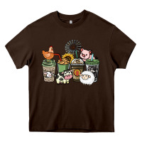 Chocolate Brown Farm animal coffee cups Heavy Core Tee - HowdyJamesFarm