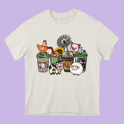 Farm Animal Coffee Cups Heavy Core Tee Designed By Howdyjamesfarm