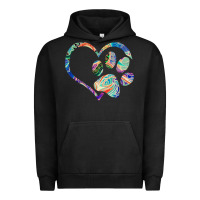 Pigment Black dog paw print tie dye rainbow dog lover rescue retro 70s t shirt Urban Hoodie - linhVisuals