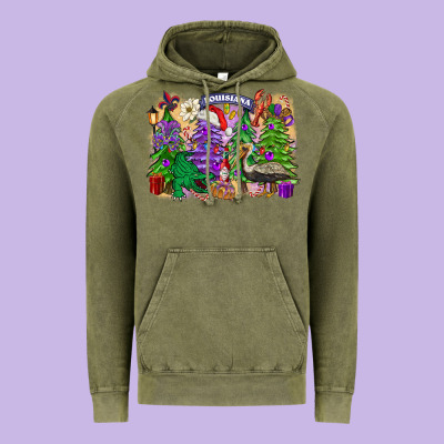 Christmas Louisiana Mardi Gras Trees Vintage Hoodie Designed By Fadigitalartstudio