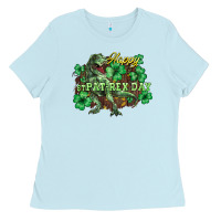 Baby Blue Happy St. Patrick's Day T-Rex Ladies Tee - HowdyJamesFarm