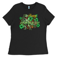 Black Happy St. Patrick's Day T-Rex Ladies Tee - HowdyJamesFarm
