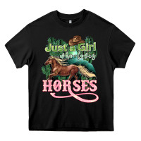 Black Just a girl who loves Horses Heavy Core Tee - HowdyJamesFarm