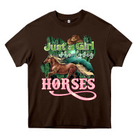 Chocolate Brown Just a girl who loves Horses Heavy Core Tee - HowdyJamesFarm