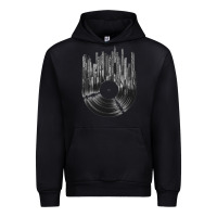 Black vinyl record cityscape Urban Hoodie - linhVisuals