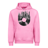 Fuchsia Pink vinyl record cityscape Urban Hoodie - linhVisuals