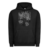 Pigment Black vinyl record cityscape Urban Hoodie - linhVisuals