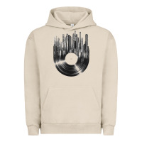 Pigment French Oak vinyl record cityscape Urban Hoodie - linhVisuals