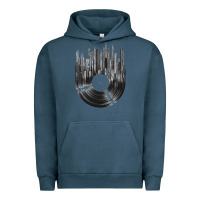 Pigment Midnight Navy vinyl record cityscape Urban Hoodie - linhVisuals