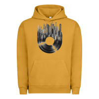 Pigment Peanut Butter vinyl record cityscape Urban Hoodie - linhVisuals