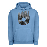 Pigment Pebble Blue vinyl record cityscape Urban Hoodie - linhVisuals