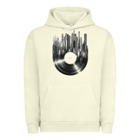 Pigment Pistachio vinyl record cityscape Urban Hoodie - linhVisuals