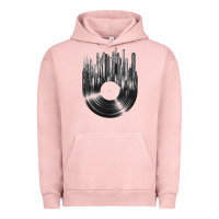 Pigment Salmon vinyl record cityscape Urban Hoodie - linhVisuals