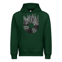 Forest Green vinyl record cityscape Urban Hoodie - linhVisuals
