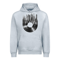 Heather Grey vinyl record cityscape Urban Hoodie - linhVisuals
