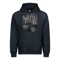 Navy vinyl record cityscape Urban Hoodie - linhVisuals