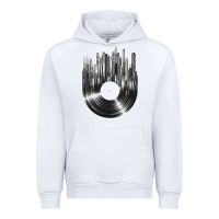 White vinyl record cityscape Urban Hoodie - linhVisuals