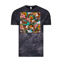 Cloud Black cow with aztec and sunflowers seamless pattern Vintage Tee - FaDigitalArtStudio