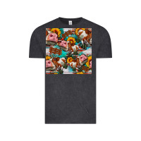 Vintage Black cow with aztec and sunflowers seamless pattern Vintage Tee - FaDigitalArtStudio