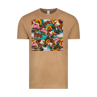 Vintage Camel cow with aztec and sunflowers seamless pattern Vintage Tee - FaDigitalArtStudio