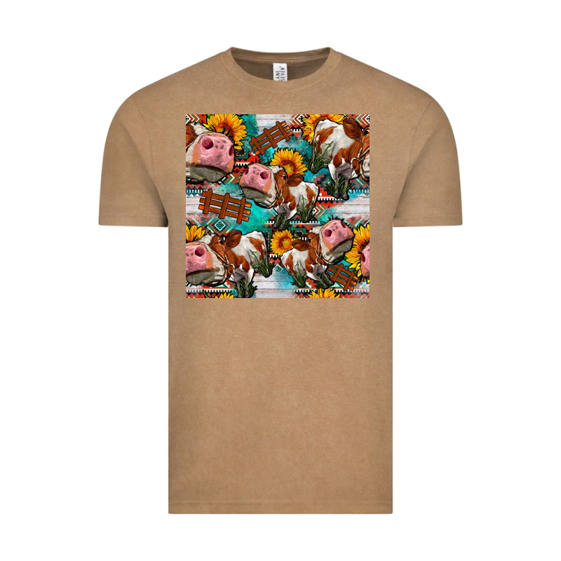 Cow With Aztec And Sunflowers Seamless Pattern Vintage Tee by FaDigitalArtStudio | Teevron